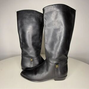 Etienne Aigner Black Leather Tall Boots, Made in Brazil